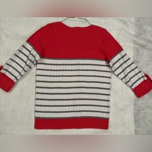 Karen Scott petites Red and Gray Striped Sweater 100 cotton size L